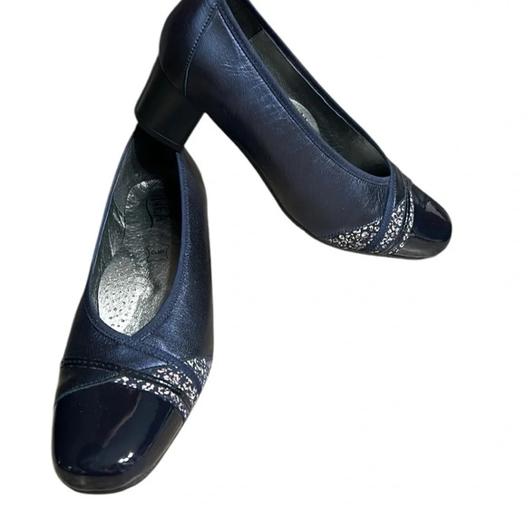 Shoes ,women, leather NEW! Inea Dora blue textured,chunky heel,pump size 39 & 41 - Picture 6 of 16
